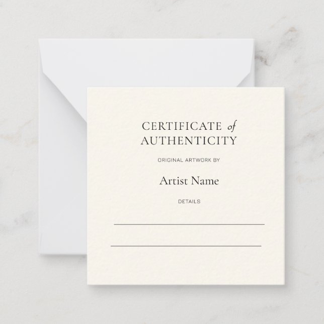 Mini Ivory Certificate of Authenticity for Art  Card (Front)