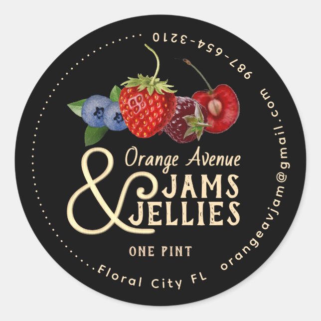 Mini Jam and Jelly Colourful Fruits  Classic Round Sticker (Front)
