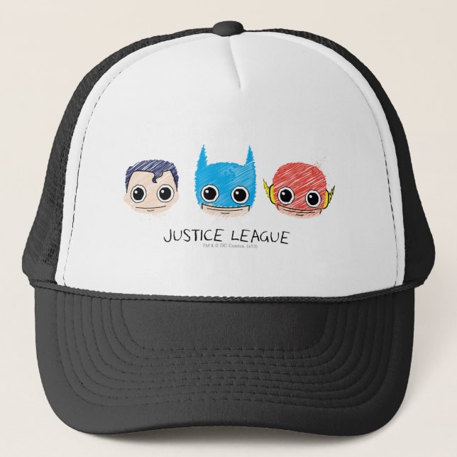 Mini Justice League Heads Sketch Trucker Hat (Front)