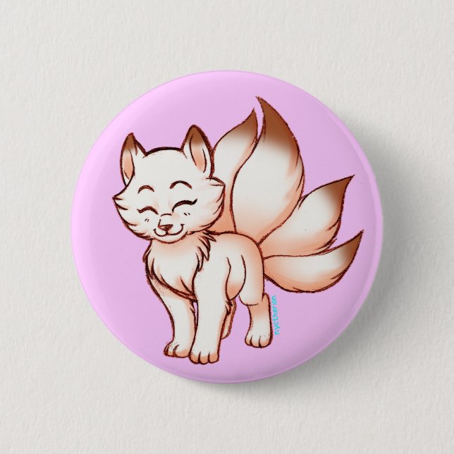 Mini kitsune  botton 6 cm round badge (Front)