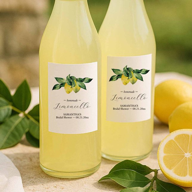 Mini Limoncello Thank You Gifts Wine Label (lemon bridal shower themes for summer limincello stickers with watercolor citrus art)