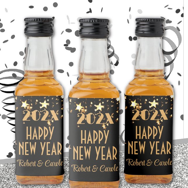 Mini Liquor (10) Black & Gold Happy New Year Mini Liquor Bottle Label (Creator Uploaded)