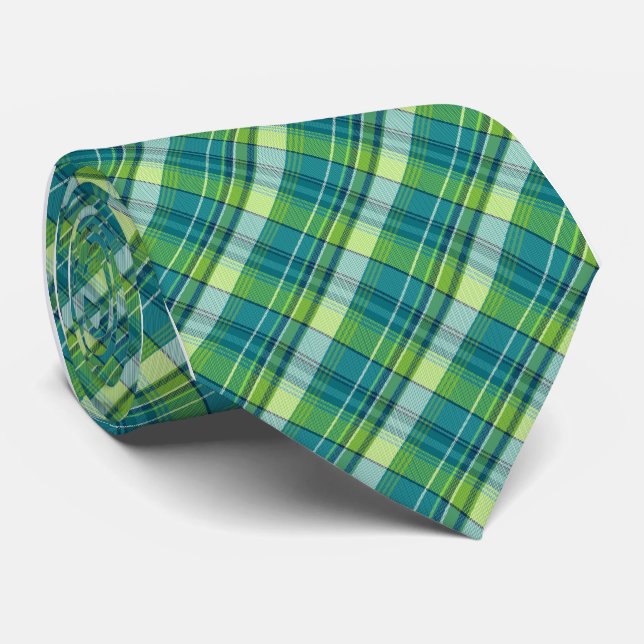 Mini Madras Plaid Teal Single-Sided Tie (Rolled)