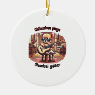 Mini Maestro Chihuahua Guitarist Ceramic Ornament