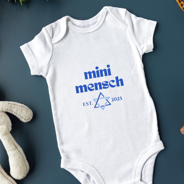"Mini Mensch" Cute Funny Jewish Boy Modern Stylish Baby Bodysuit (Mazel tov! You've got a future mensch on your hands—start dressing them like one!)