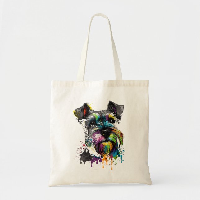 Mini Miniature Schnauzer Face Colourful Dog Art Bl Tote Bag (Front)