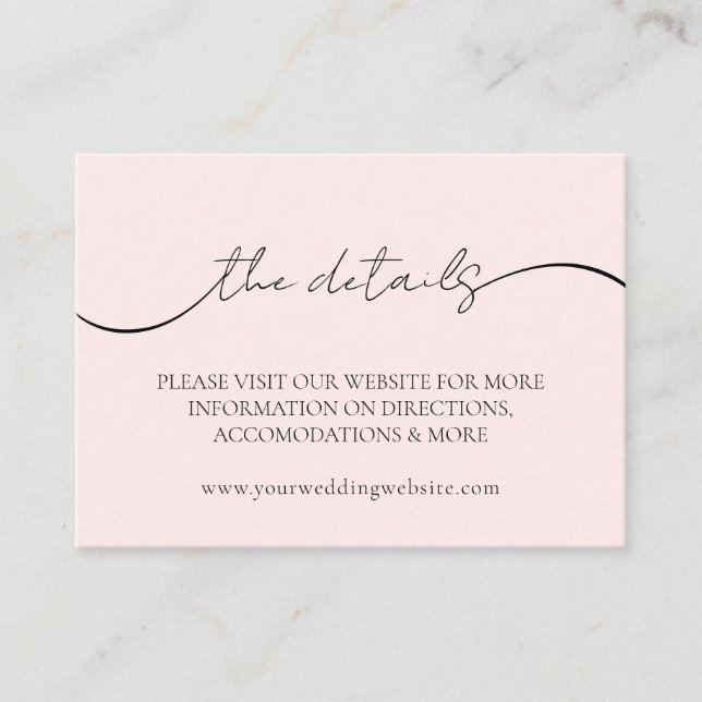 Mini Modern Calligraphy Pink Minimal Photo Details Enclosure Card (Front)