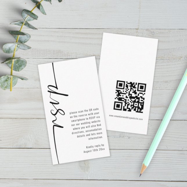Mini Modern Calligraphy QR Code Wedding RSVP Enclosure Card (Creator Uploaded)