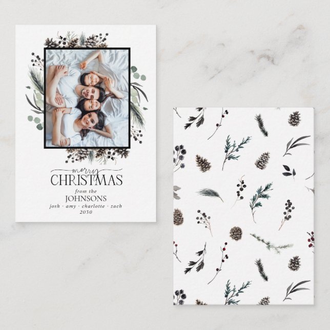Mini Modern Winter Merry Christmas Family Photo Card (Front/Back)