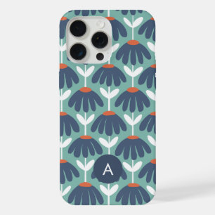 Mini Monogram Initial Blue & Red Vintage Floral iPhone 15 Pro Max Case