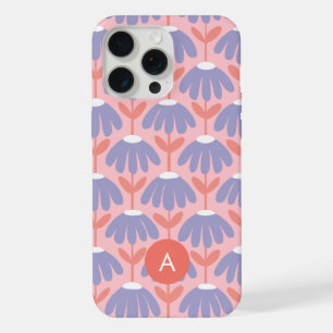 Mini Monogram Initial Pink & Blue Vintage Floral iPhone 15 Pro Max Case