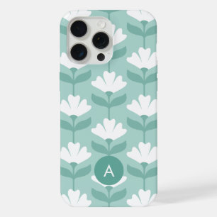 Mini Monogram Initial Teal Blue Vintage Flowers iPhone 15 Pro Max Case