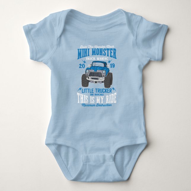 Mini Monster Truck Manic Little Trucker Boy  Baby  Baby Bodysuit (Front)