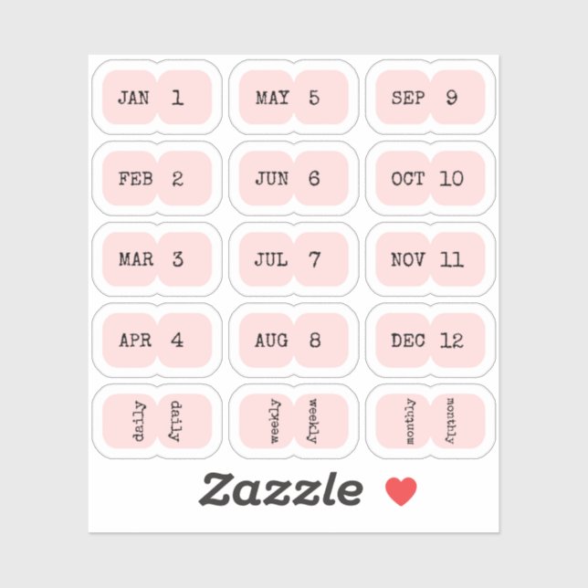 Mini Monthly Index Tabs Page Divider Pink Folded (Sheet)