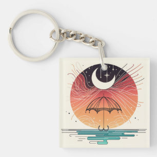 Mini Moon Over Umbrella with Star Rain Key Ring