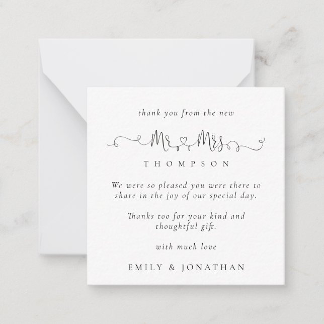 MINI Mr Mrs Rings Script Wedding Thank You Card (Front)