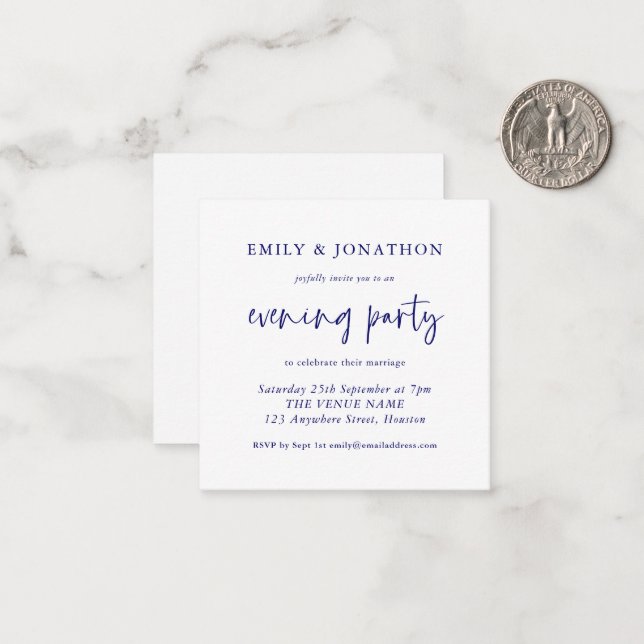 MINI Navy White Wedding Evening Party Invite (Front/Back In Situ)