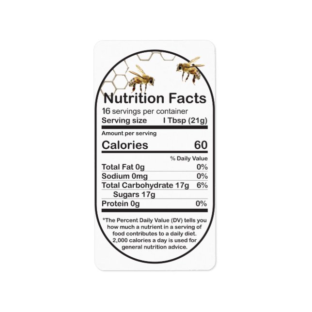 Mini Oval Honeybees Nutrition Facts Label (Front)