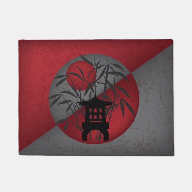 Mini pagoda bamboo moon red doormat (Front)