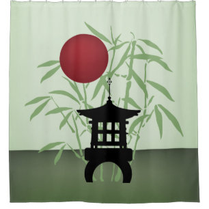 Mini pagoda bamboo moon shower curtain
