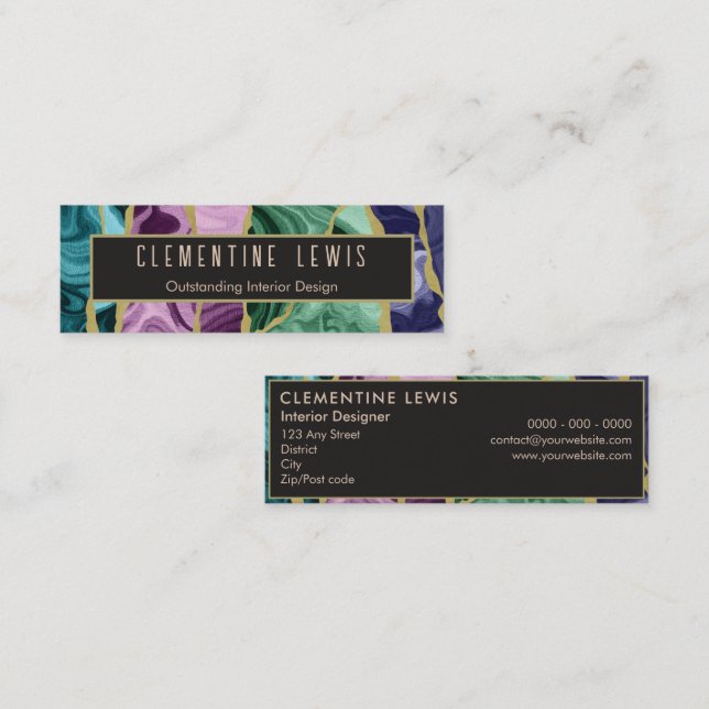 Mini Peacock Watercolour Agate Business Card (Front/Back)