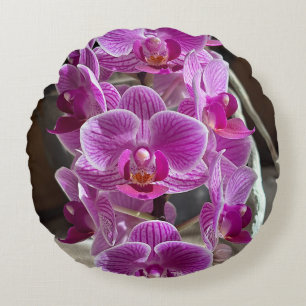 Mini Phalaenopsis Sogo Vivien Purple Orchid Flower Round Cushion
