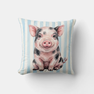 Mini Pig Farm Animal Watercolor Pillow