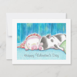 Mini Pigs Piglets Valentine's Day Flat Card