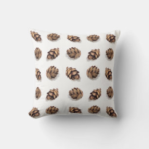Mini Pine Cones on White Pattern Cushion
