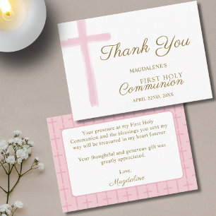 Mini Pink Cross  First Holy Communion Thank You Enclosure Card