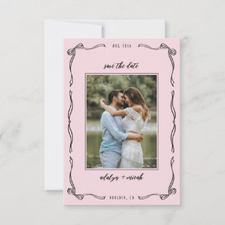 Mini pink whimsical bow multi photo RSVP card