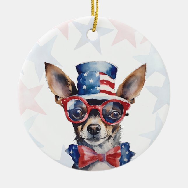 Mini Pinscher Dog, 4th of july Personalised Ceramic Ornament (Front)