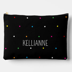 Mini Polka Dots and Name Black Accessory Pouch