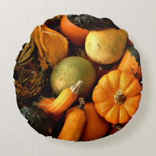 Mini Pumpkins And Gourds Assortment Fall Photo 2 Round Cushion