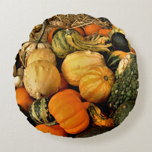 Mini Pumpkins And Gourds Assortment Fall Photo Round Cushion