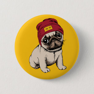 Mini Puppy Hipster Pug 6 Cm Round Badge