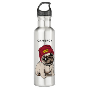 Mini Puppy Hipster Pug Add Your Name 710 Ml Water Bottle