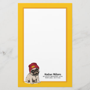 Mini Puppy Hipster Pug Add Your Name Stationery