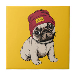 Mini Puppy Hipster Pug Ceramic Tile