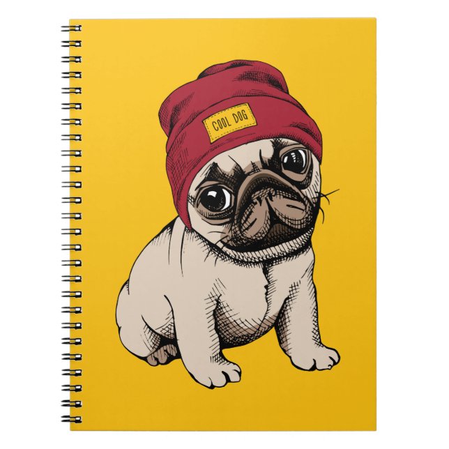 Mini Puppy Hipster Pug Notebook (Front)