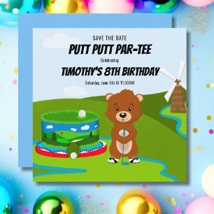 Mini Putt Putt Birthday Cute Gopher Kids Party  Save The Date