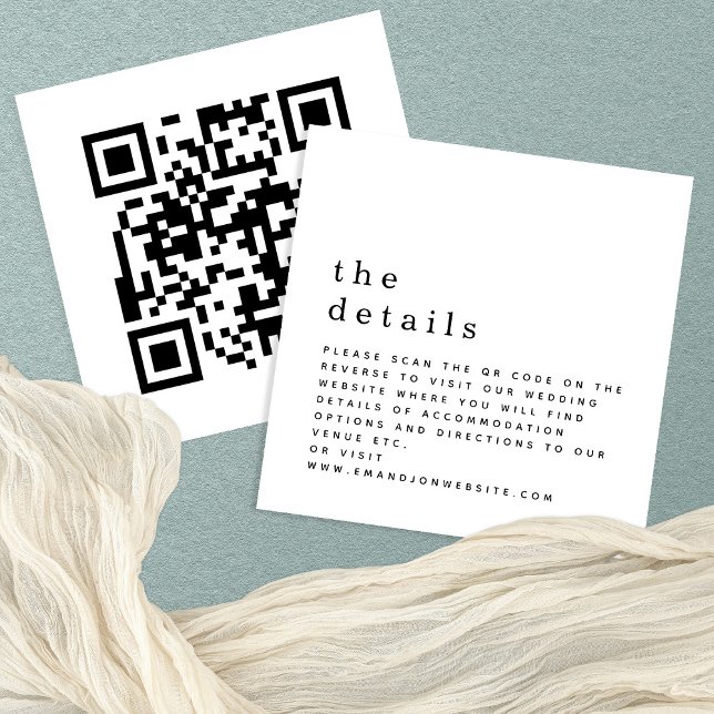 MINI QR code Black White Wedding Details Enclosure Card (Creator Uploaded)