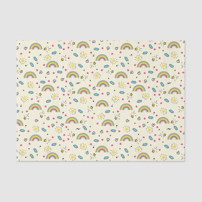 Mini Rainbow Toss on Yellow Cute Retro Pattern Tissue Paper (Front)