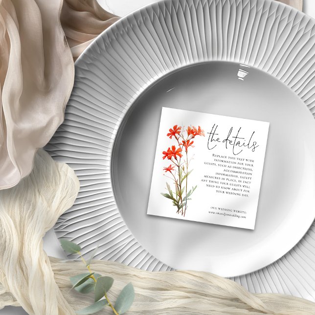 MINI Red Wildflowers Wedding Details Enclosure Card (Creator Uploaded)