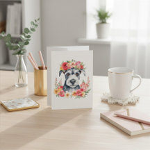 Mini Schnauzer Floral Christmas Card