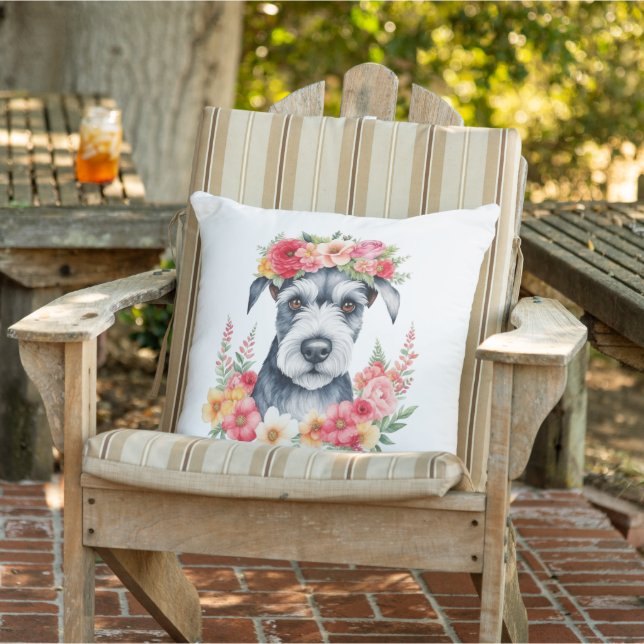 Mini Schnauzer Floral Cushion (Chair)