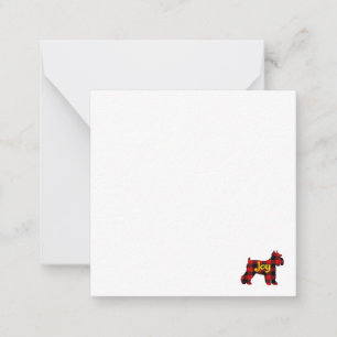 MINI SCHNAUZER RED PLAID WITH GOLD JOY CARD
