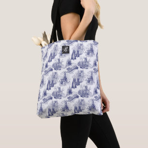MINI SCHNAUZER Terrier Blue Toile w/Custom Name Tote Bag