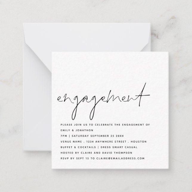 MINI Script Black White Engagement Party Invite (Front)