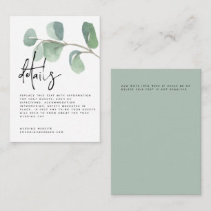 MINI Script Green Eucalyptus Wedding Details Enclosure Card